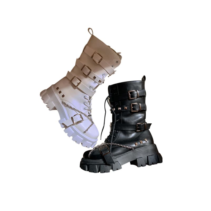 Black White Punk Cross Chains Boots ON175 - Egirldoll