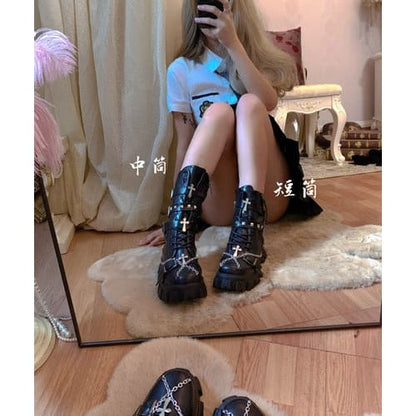 Black White Punk Cross Chains Boots ON175 - Egirldoll