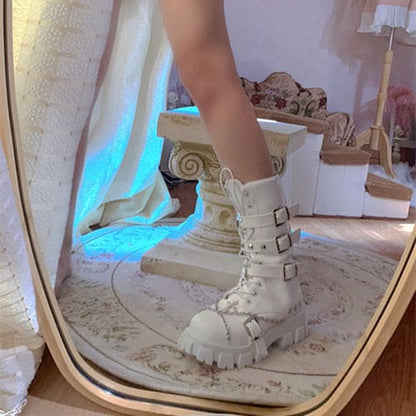 Black White Punk Cross Chains Boots ON175 - Egirldoll