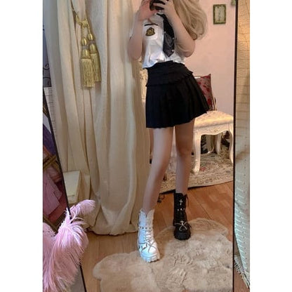 Black White Punk Cross Chains Boots ON175 - Egirldoll