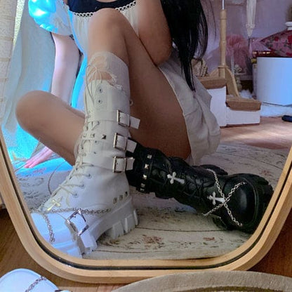 Black White Punk Cross Chains Boots ON175 - Egirldoll