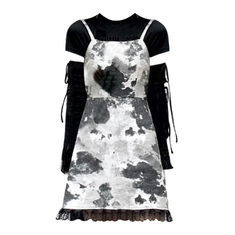 Black White Removable Sleeves Top Tie Dye Slip Dress EE0794 - Egirldoll