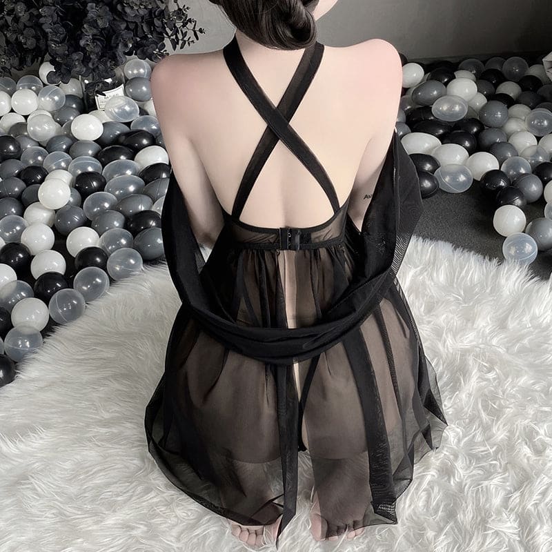 Black White Sheer Cute Lingerie Dress ON178 - Egirldoll