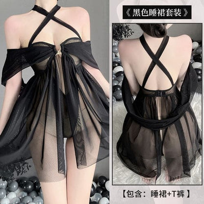 Black White Sheer Cute Lingerie Dress ON178 - Egirldoll