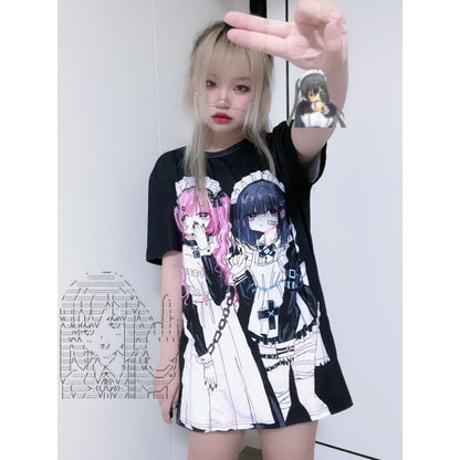 Black/Pink/White Harajuku Maid Gorls Anime T-shirt EE0929 - Egirldoll