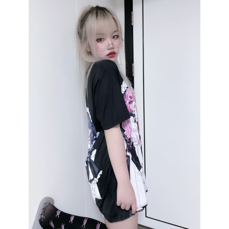 Black/Pink/White Harajuku Maid Gorls Anime T-shirt EE0929 - Egirldoll