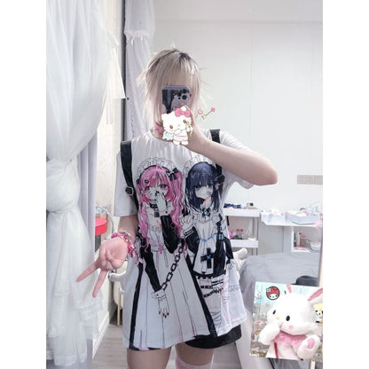 Black/Pink/White Harajuku Maid Gorls Anime T-shirt EE0929 - Egirldoll