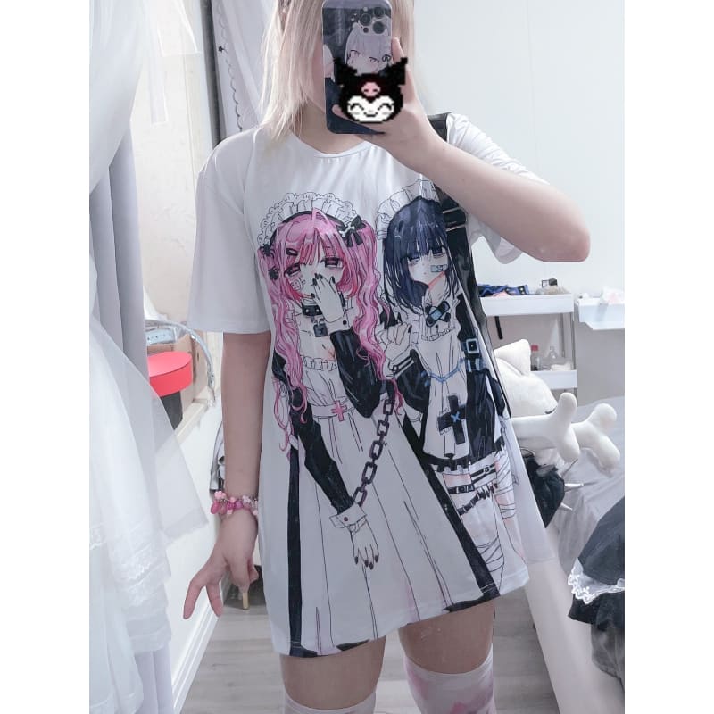 Black/Pink/White Harajuku Maid Gorls Anime T-shirt EE0929 - Egirldoll