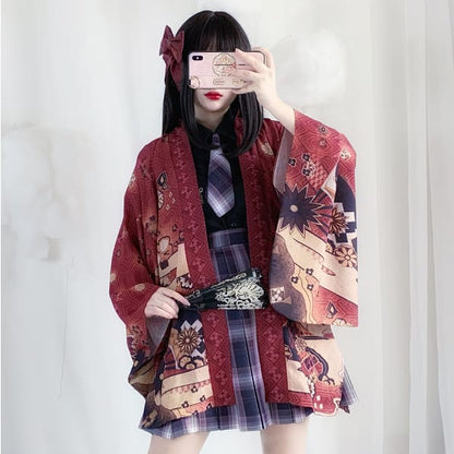 Black/Red Cute Japanese Geisha Haori Kawaii Kimono SP16062 - Egirldoll