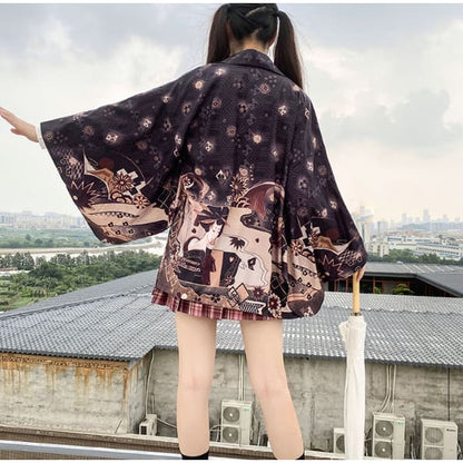 Black/Red Cute Japanese Geisha Haori Kawaii Kimono SP16062 - Egirldoll