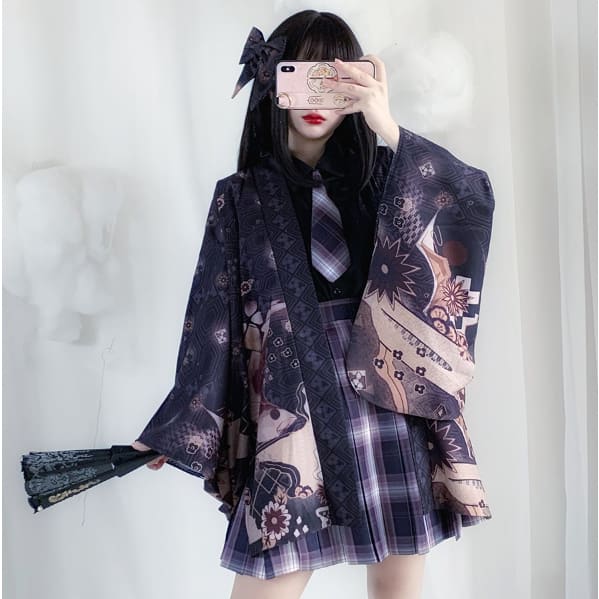 Black/Red Cute Japanese Geisha Haori Kawaii Kimono SP16062 - Egirldoll