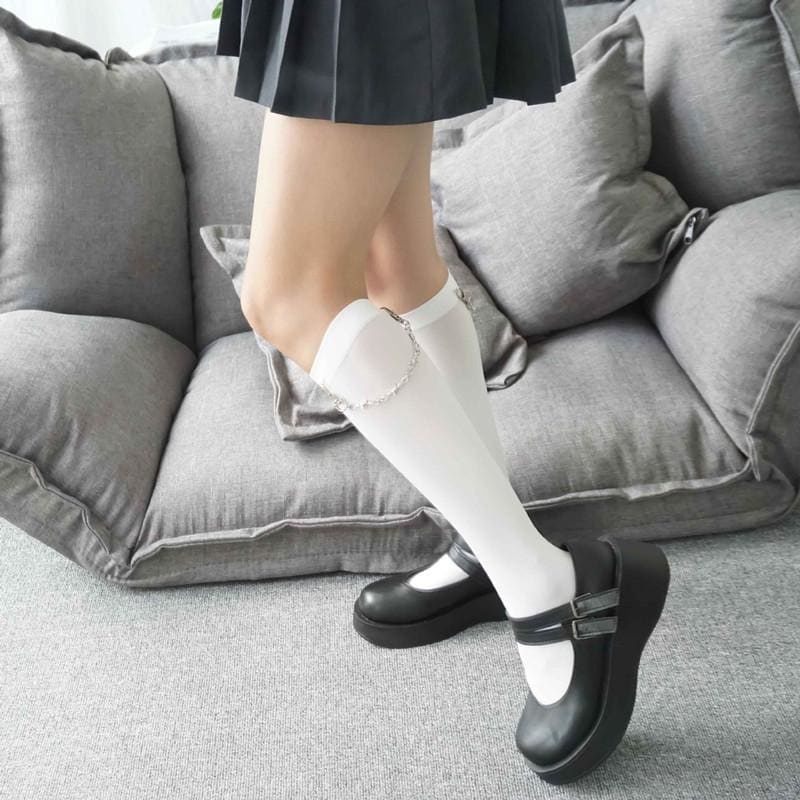 Black/White Chain High Knee Socks EE0898 - Egirldoll