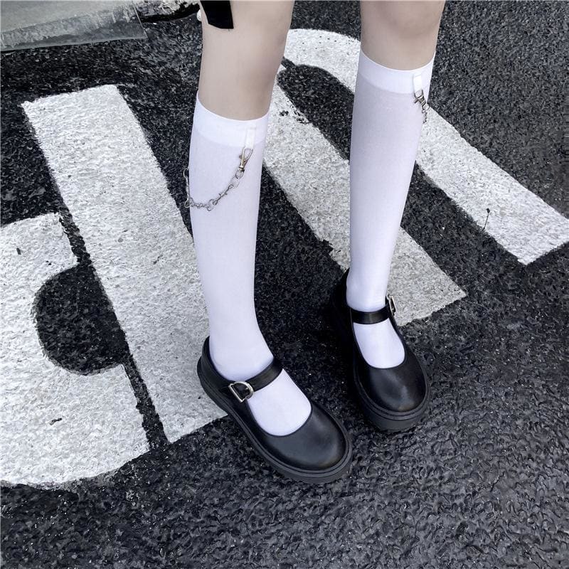 Black/White Chain High Knee Socks EE0898 - Egirldoll