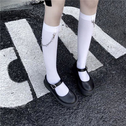 Black/White Chain High Knee Socks EE0898 - Egirldoll