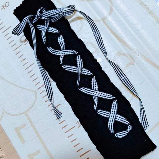 Black/White Cool Warm Calf-length Drawstring Stripe Plaid Ribbon Bow JK Socks EG16875 - Egirldoll