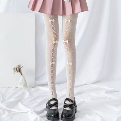 Black/White Gothic Lolita Grid Lace Bowknot Moon Stocking Tights BE471 - Egirldoll