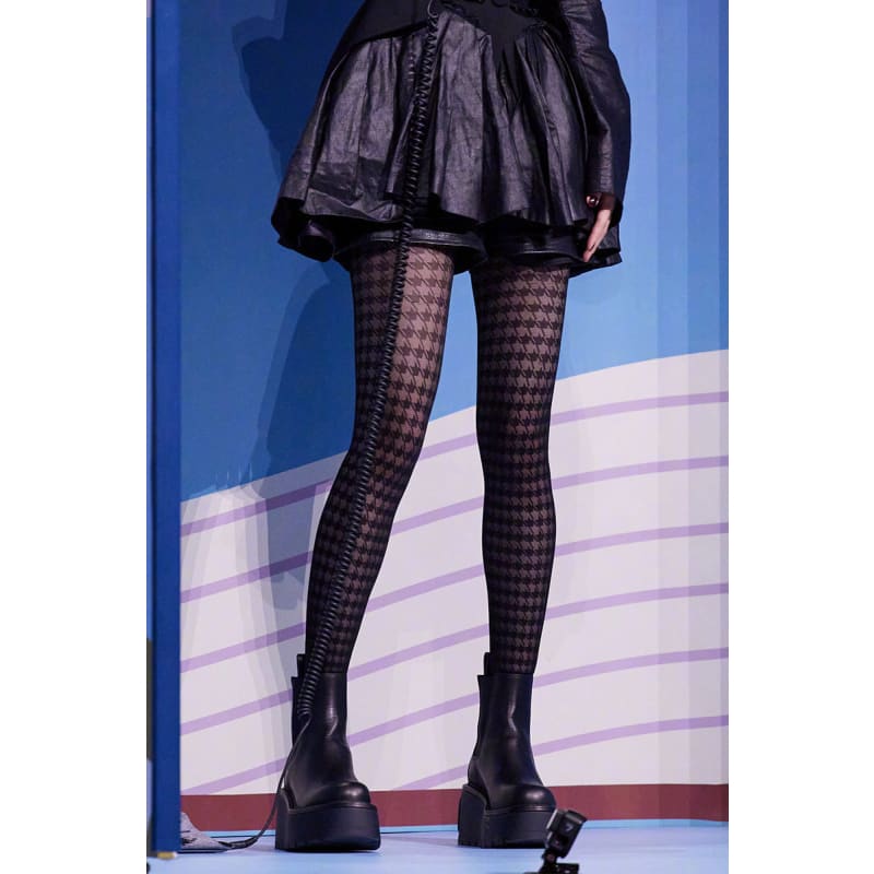 Black/White Gothic Lolita Grid Lace Bowknot Moon Stocking Tights BE471 - Egirldoll