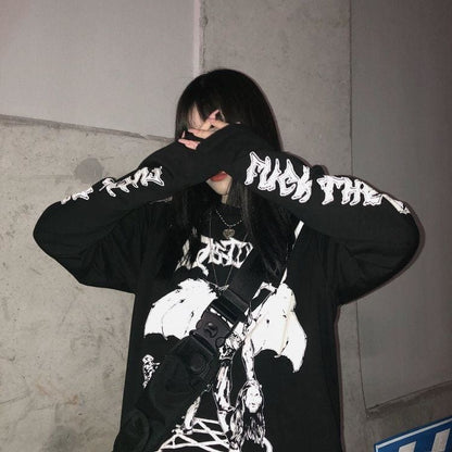 Black/White Punk Metal Harajuku Demon Pullover EE0978 - Egirldoll