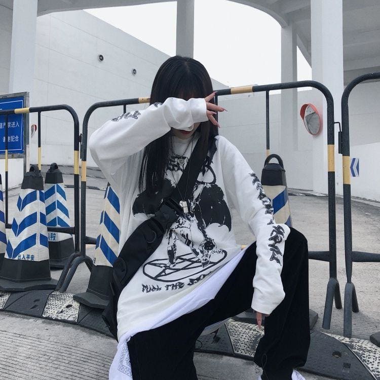 Black/White Punk Metal Harajuku Demon Pullover EE0978 - Egirldoll