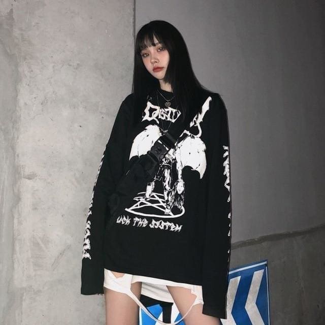 Black/White Punk Metal Harajuku Demon Pullover EE0978 - Egirldoll