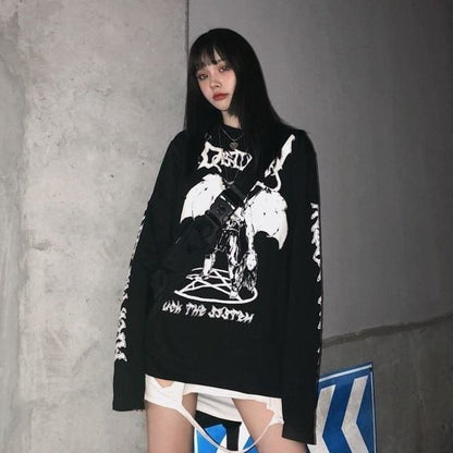 Black/White Punk Metal Harajuku Demon Pullover EE0978 - Egirldoll