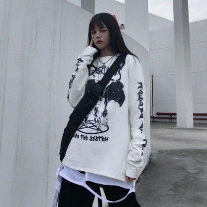 Black/White Punk Metal Harajuku Demon Pullover EE0978 - Egirldoll