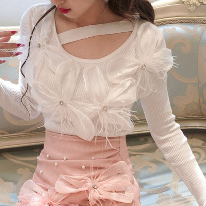 Blooming Flower Pinky Sweater Top - Egirldoll