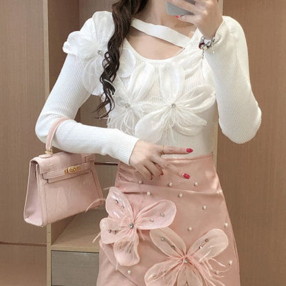 Blooming Flower Pinky Sweater Top - Egirldoll