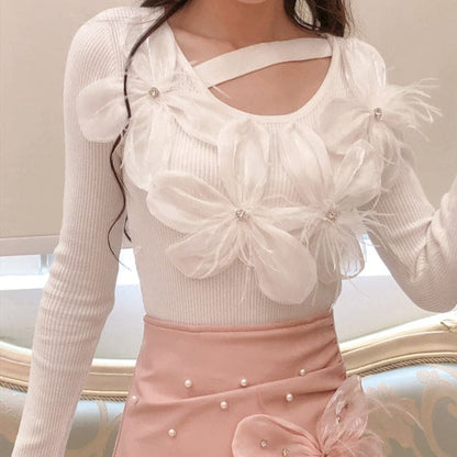 Blooming Flower Pinky Sweater Top - Egirldoll