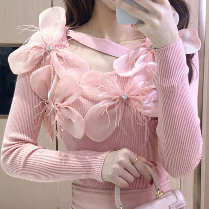 Blooming Flower Pinky Sweater Top - Egirldoll