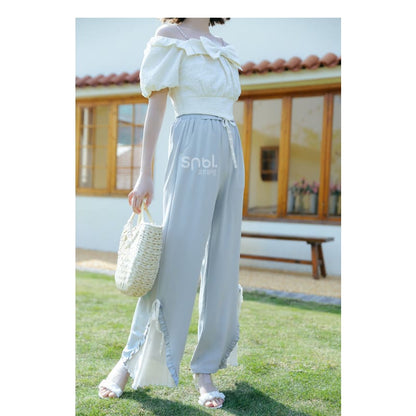 Blue Pink Cute Pastel Spring Lace Pants ON632 - pants