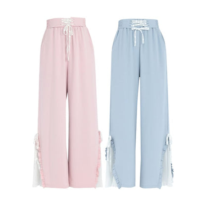 Blue Pink Cute Pastel Spring Lace Pants ON632 - pants