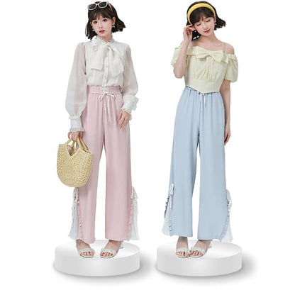 Blue Pink Cute Pastel Spring Lace Pants ON632 - pants