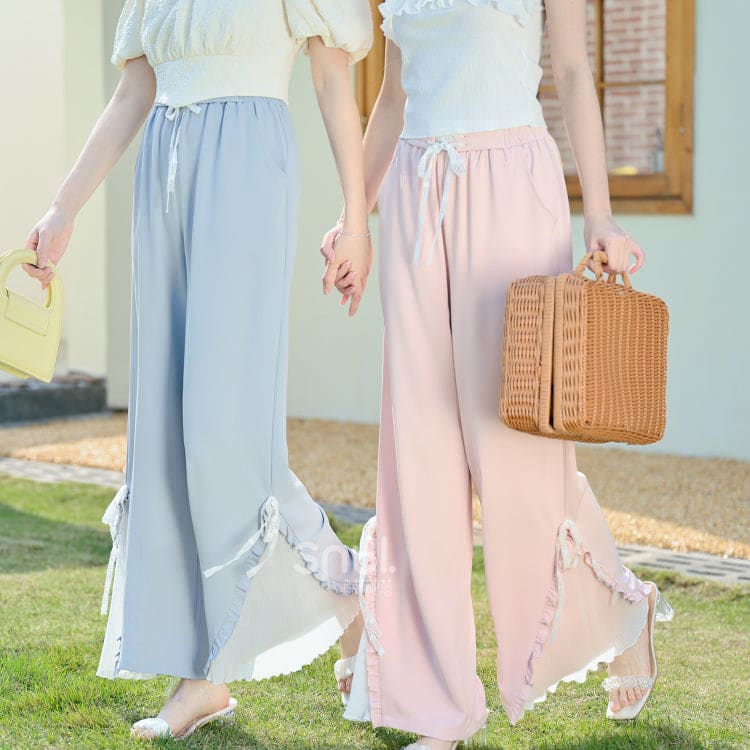 Blue Pink Cute Pastel Spring Lace Pants ON632 - pants