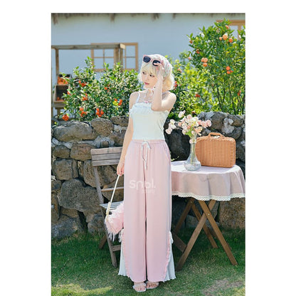 Blue Pink Cute Pastel Spring Lace Pants ON632 - pants