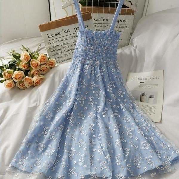 Blue/Pink/White Summer Floral Mesh Dress SS1804 - Egirldoll