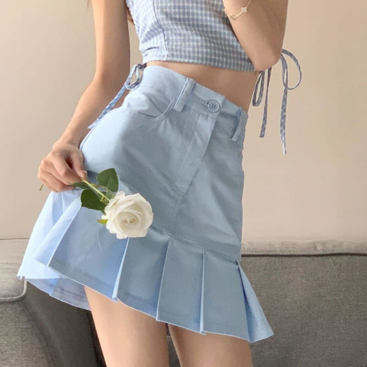 Blue/White/Black High Waist Pleated Cute Skirt SS1911 - Egirldoll
