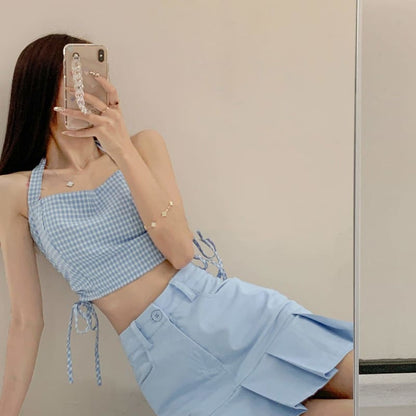 Blue/White/Black High Waist Pleated Cute Skirt SS1911 - Egirldoll