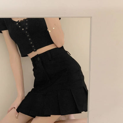 Blue/White/Black High Waist Pleated Cute Skirt SS1911 - Egirldoll