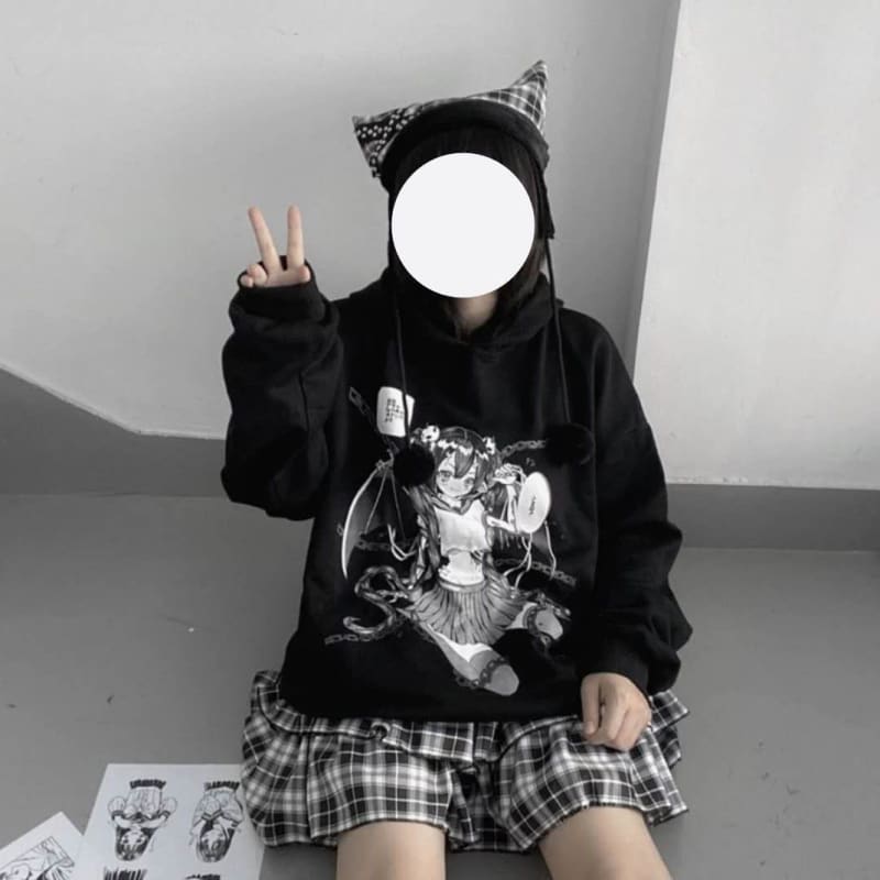 Cartoon Hip-hop Harajuku Angel Demon Anime Hooded Sweatshirt EE0730 - Egirldoll