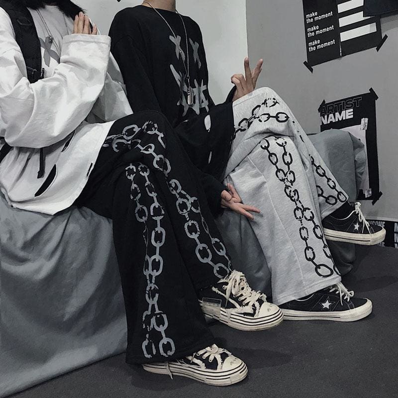Chain Printed Goth Wide Leg Pants MM03 - Egirldoll