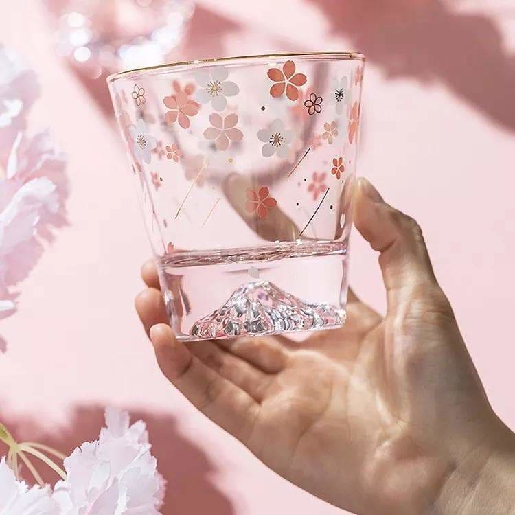 Cherry Blossom Season Mount Fuji Aesthetic Sakura Crystal Glass Mug SP16060 - Egirldoll