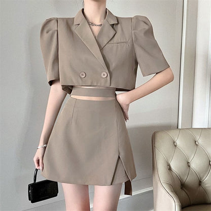 Chic Short Blazer High Waist Skirt Two Pieces Set ON130 - Egirldoll