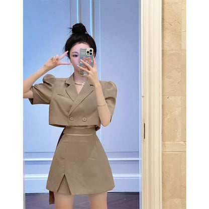 Chic Short Blazer High Waist Skirt Two Pieces Set ON130 - Egirldoll