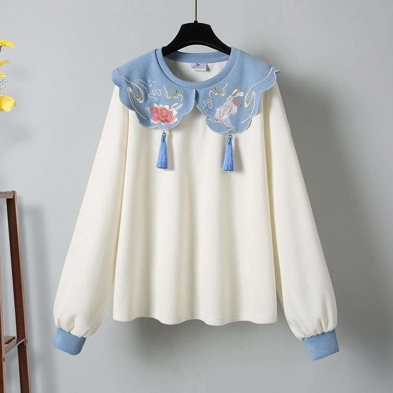 Chinese Style Embroidery Flower Sweatshirt and Pleated Skirt Set EG16744 - Egirldoll