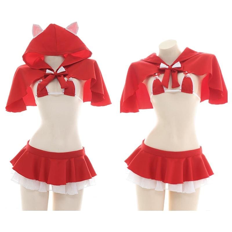 Christmas Little Red Riding Hood Lolita Girls Cat Ears Cloak Sexy Lingerie Set EG16860 - Egirldoll