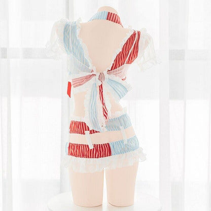 Clown Girls Red Blue Chiffon Hollow Out Lingerie Set BE328 - Egirldoll