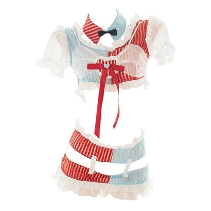 Clown Girls Red Blue Chiffon Hollow Out Lingerie Set BE328 - Egirldoll