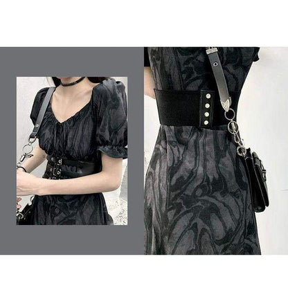 Cool Alternative Grunge Open Leg Long Black Gray Dress EG16321 - Egirldoll