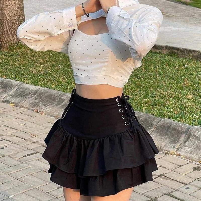 Cool Gothic Ruffle Lace Mini Skirt EG406 - Egirldoll